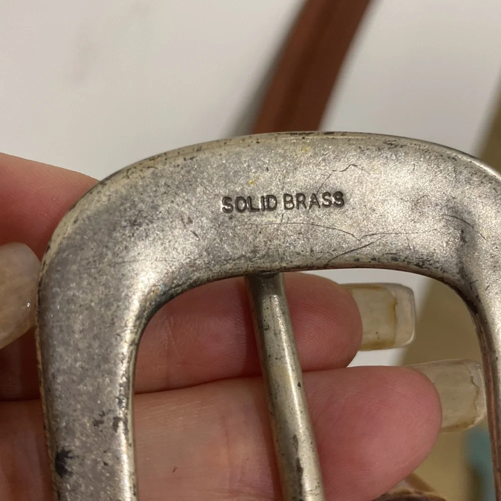 Vintage Leather Belt Made in Turkey \ Solid Brass Buckle and Embellishments - Picture 6 of 6